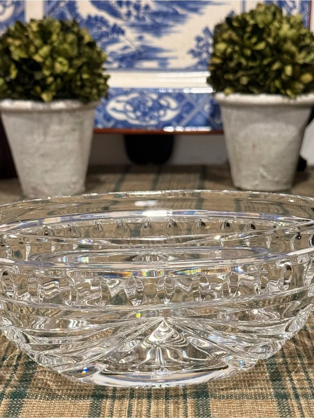 Waterford Crystal OVERTURE Clear Oval Serving Bowl with Cut-Glass Pattern 7”